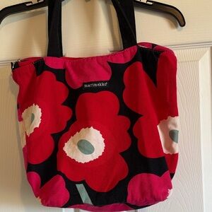Marimekko Red and Black Unikko Floral Canvas Tote